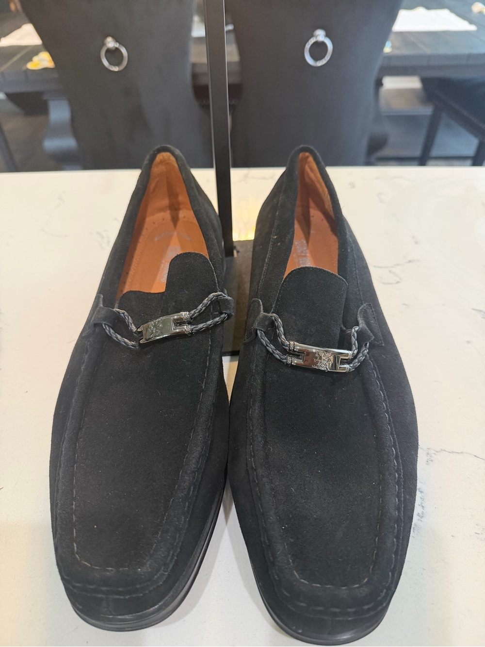 Stacy Adams Black Suede Slip-On Loafers with Silver Bit